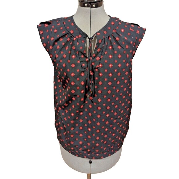 Tommy Hilfiger Women's Sz M Navy with red print career wear casual top preppy - Picture 1 of 6